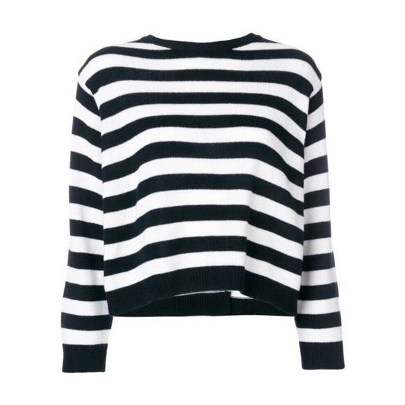 Valentino Off White & Black Horizontal Stripe Open Back Satin Shoulder Tie Top L - Picture 2 of 16